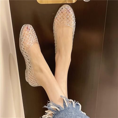 Image of Stunner Women Beach Jelly Shoes Slip On Crystal Summer Hollow Ballet Flats | Summer Cool PVC Breathable Outdoor Indoor Dressy Flat Sandals for Holiday Shopping Spa Swimming Pool