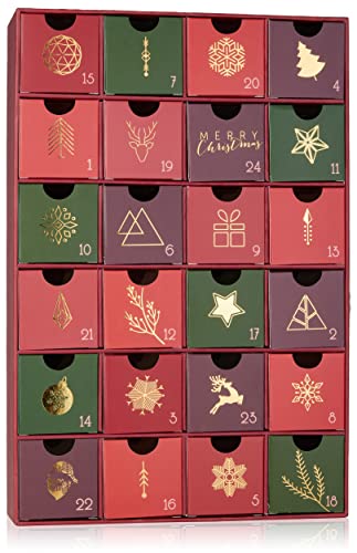 BRUBAKER Calendrier de L'Avent à Remplir - Noël Traditionnel Rouge Vert - Calendrier de Noël à Remplir Soi-Même avec 24 Portes Pour Bons D'Achat, Bonbons et Autres Surprises - 32,5 cm Cover