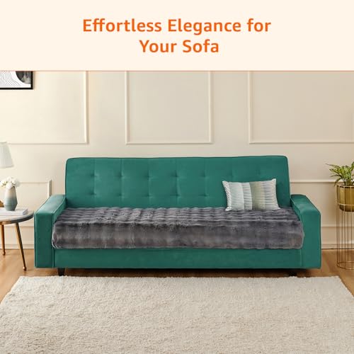Image of Amazon Basics Plush Velvet Sofa Cover for 3 Seater, Bubble Surface, Non-Slip Sofa Pad, 70x180 cm, Soft Silicone Grip Dots, 100% Polyester, Machine Washable - Dark Grey