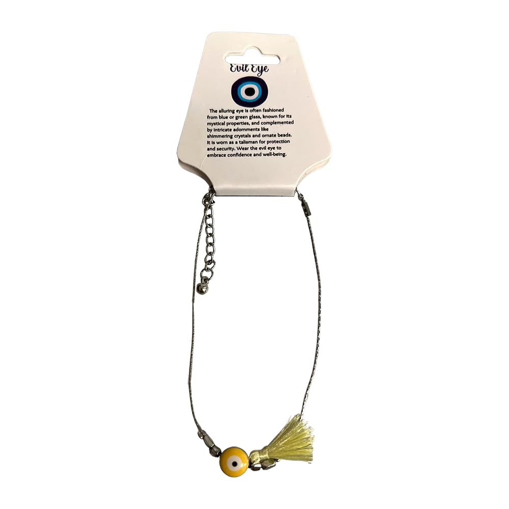 VIE Evil Eye Anklet, Yellow Faux Suede Tassel (JIT)