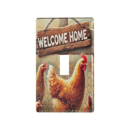 Hens Farmhouse Fence Light Switch Cover Decorative Receptacle Outlet Wall Plate Guard Plastic Wall Outlet Cover for Home Decor Room Office Bathroom (Toggle Switch)