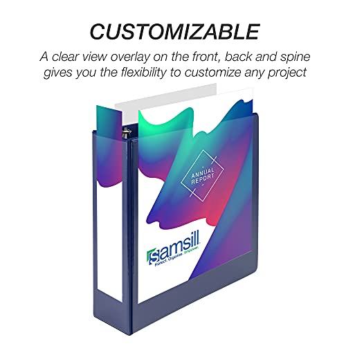 Samsill Fichário durável de 7 cm, feito nos EUA, fichário em D, capa transparente personalizável, pa