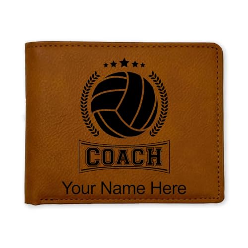 LaserGram Faux Leather Bi-Fold Wallet, Volleyball Coach, Personalized Engraving Included (Dark Brown)