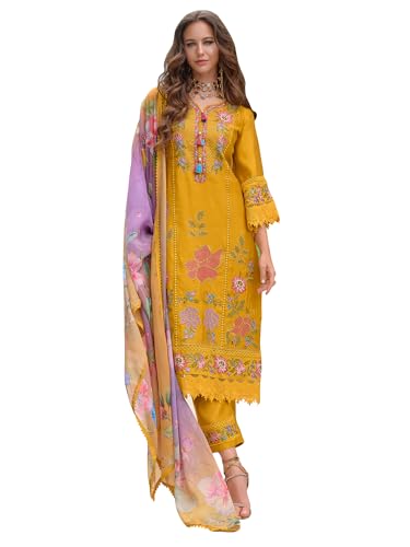 Image of INDO ERA Women's Pure Silk Kurta and Pant with Dupatta Set