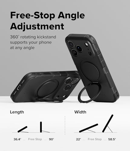 Image of Ringke Alles for iPhone 17 Pro Case Back Cover [Strong Magnet] [Built-in Kickstand] Shockproof Protection Bumper with Adjustable Angle Stand Compatible with Magnetic Accessories - Black