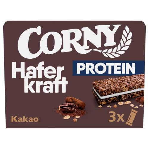 Haferriegel Corny Haferkraft Protein Kakao | 16% Protein | Vollkorn Proteinriegel ohne Zuckerzusatz | Mit feiner Schokolade | Snack für unterwegs | 3 x 40 g