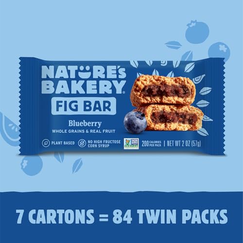 Image of Nature's Bakery Whole Wheat Fig Bars, Blueberry, Real Fruit, Vegan, Non-GMO, Snack Bar, 7 Boxes With 12 Twin Packs (84 Twin Packs)
