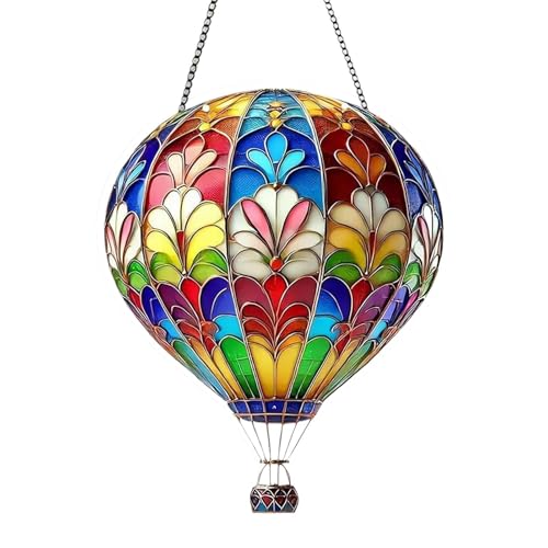 Hot Air Balloon Solar Garden Light Decoration Multicolor Acrylic Stained Hanging Lantern Solar Glass Protection Ornament For Patio Pathway Backyard Party Wedding Centerpiece