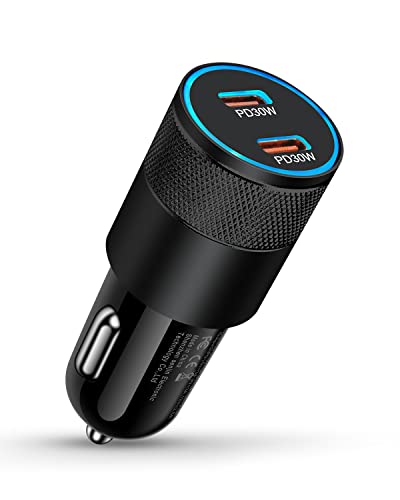 USB C Car Charger, 60W Cigarette Lighter Flush Adapter, Type C Fast Charging Car Plug Block for iPhone 15 14 13 Pro Max, Galaxy S24 S23 Ultra, Pixel 8 7 6 Pro,3A XL, LG Stylo, Automobile USB PD Port