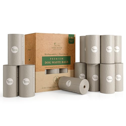 100% Certified Home Compostable and Biodegradable Dog Poop Bags - ASTM D6400 & EN 13432 Compliant Dog Waste Bags 180 Bags 12 x Rolls of Plant Based Compostable Waste Bags - Thick Doggie Poop Bags