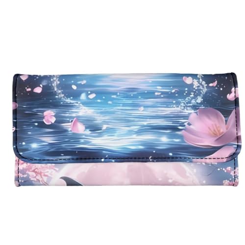 Image of AFPANQZ Dolphin Cherry Blossom Women Wallet Soft Leather Designe, Travel Party Shopping Outdoor Vintage Phone Holder Pockets