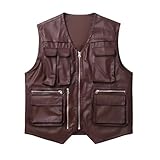ComfyCamper Jurassic Dinosaur Wrangler Vest for Adults - Mens Womens Brown Leather Costume World Park Utility, X-Large