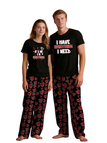 Couples Pajamas, Matching PJS for Couples, His and Hers Jammies, Wife and Husband Sets(Men Single Piece,XXL)