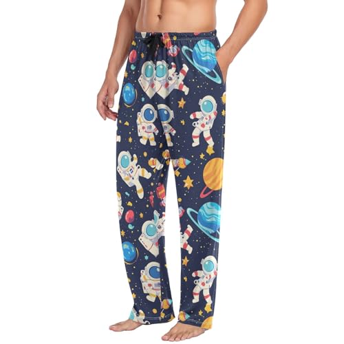 Vdsrup Men's Pajama Pants Planet Astronaut Pajama Pants for Men PJs Bottoms Drawstring Pockets Space Sleep Lounge Pants S4