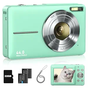 Lecran 1080p kids Digital Camera with 32Gb Card,2 Batteries,Lanyard,16X Zoom,Anti Shake,44Mp Compact Portable Small Point And Shoot Cameras For Kids Children Teens Girl Boy(Light Green)