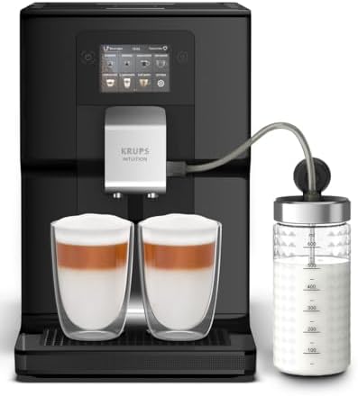 Krups Intuition Preference, Super Automatic Coffee Maker, Color Touch Screen, Coffee Machine with Light Indicators, 11 Customizable Drinks, 8 Custom Recipes, Black, EA8738