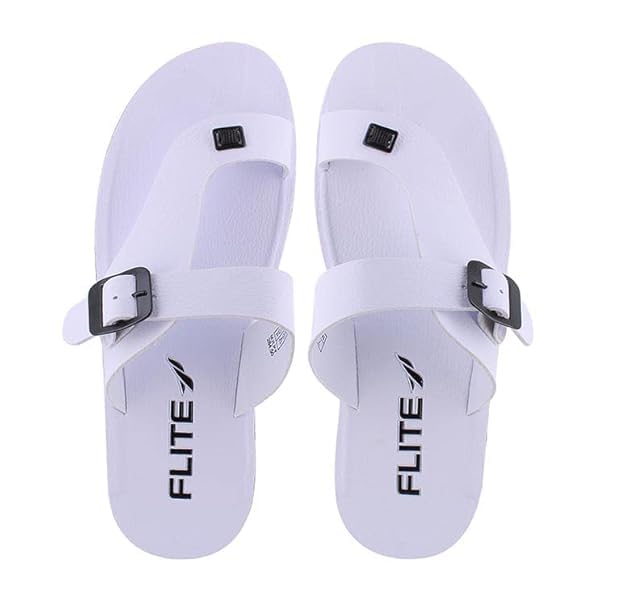 Image of FLITE Men's Slippers /Thong Slippers for Men /Leather Slippers for Gents /PU slippers for Boy (Wht, UK Footwear Size System, Adult, Men, Numeric, Medium, 8)