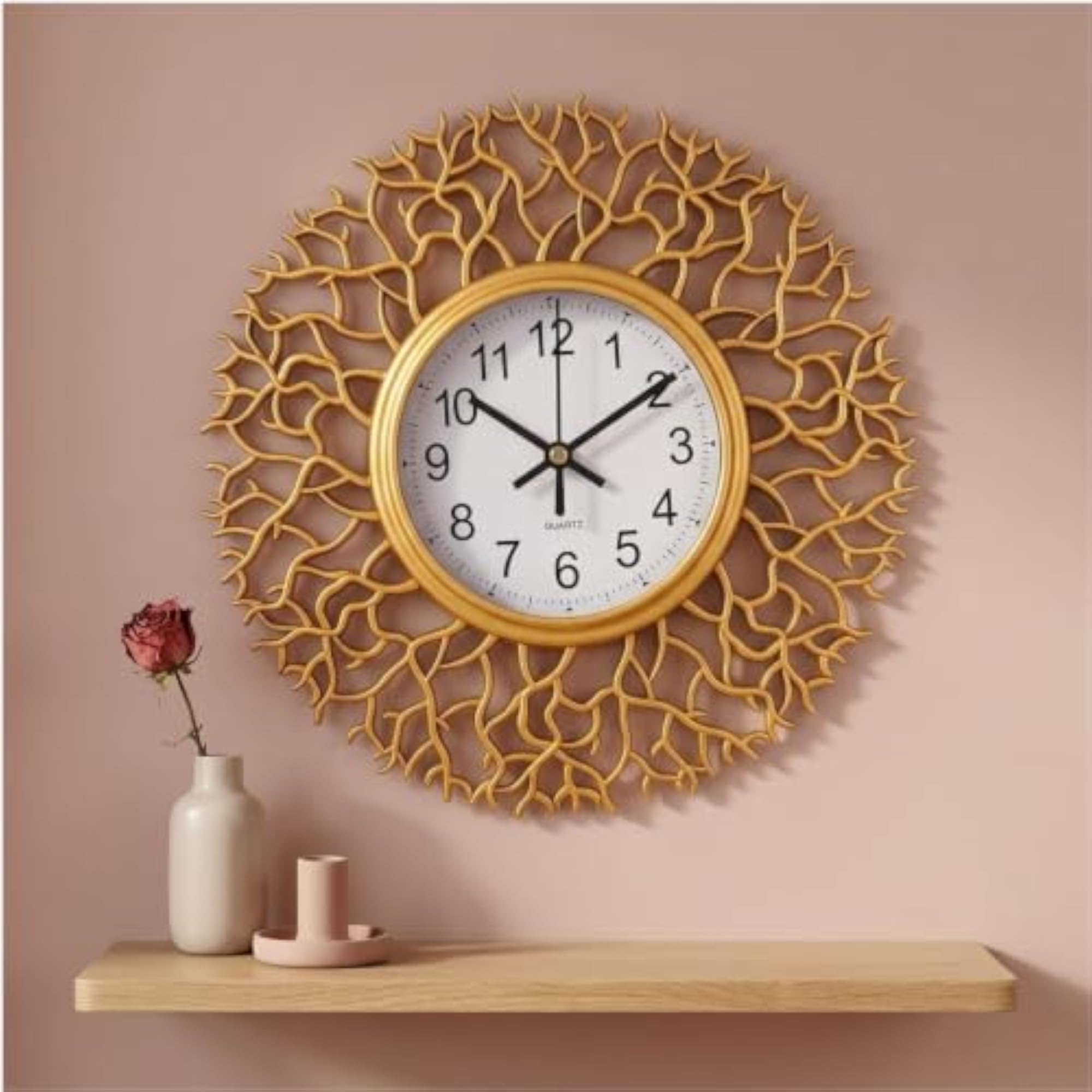 Modern Round Wall Clock with Luxurious Golden Finish