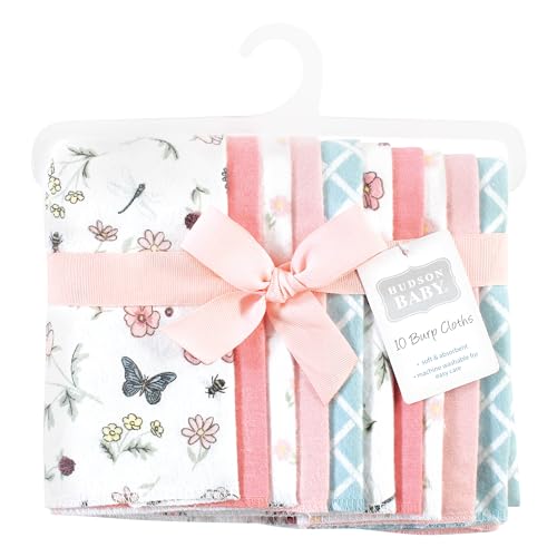 Image of Hudson Baby Unisex Baby Cotton Poly Flannel Burp Cloths, Hummingbird Garden 10 Pack, One Size