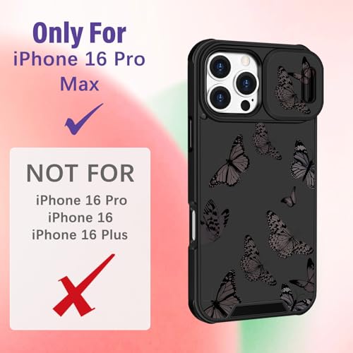 Image of Funermei for iPhone 16 Pro Max Case - Women Girls Cute Phone Cover Girly Pretty Aesthetic Black Butterfly Unique Design with Camera Cover Funda for Apple for iPhone 16 Pro Max