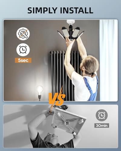 Image of Adiding LED Garage Light Rotatable, Bright Basement Shop Ceiling Bay Lighting Fixture w / 6 Adjustable Panels Screw in E26 E27 Bulb Base for Attic, Shed, Warehouse, Home Gym, Utility, Workshop