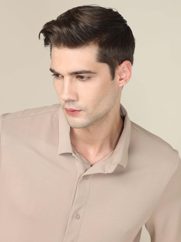 Image of TECHNOSPORT Men's Black Solid Regular Fit Spread Collar Casual Shirt with TECHNOCOOL+