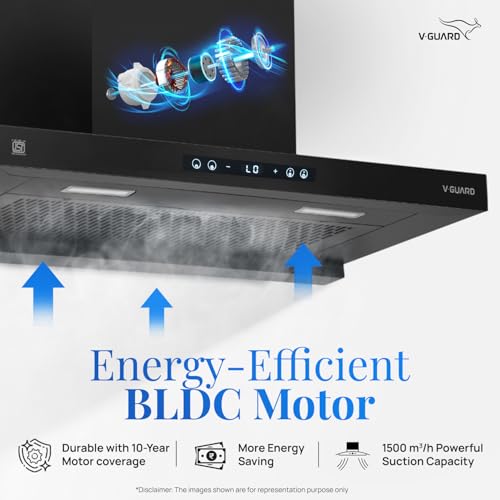 Image of V-Guard BLDC Chimney for Kitchen 90 cm | 1500 m /h Suction | Low Noise Operation | Free Installation Kit | Heat Auto Clean | Gesture Control with Touch Panel | V-Guard BT 90