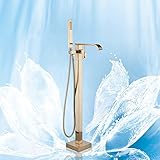 Suguword Gebürstetes Gold Freistehende Badewanne Wasserhahn Badezimmerarmatur Mischbatterie Handbrause Badezimmer Dusche Set Standarmatur Wasserhahn Armaturen