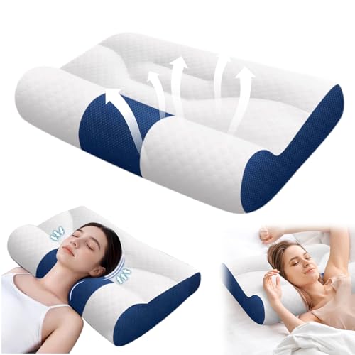 Sleep Enhancing Cervical Support Comfort Goose Down Pillow 2025 New Ergonomic Goose Down Pillow Sleep Aid Pillows Cervical Support Comfort Ergonomic Slleep Enhancing Pillows (Blue M)
