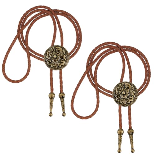 DICOSMETIC Lot de 2 cravates Western Cowboy Bolo Native Américain Bolo Cravate Rodéo Cowboy Cuir Cravate Western Collier Costume Accessoires pour Hommes Femmes Antique...