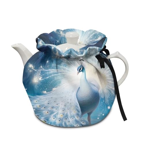 Image of Peacock Insulated Dustproof Kitchen Tea Pot Dust Cover Breakfast Warmer Tea Cozies with Drawstring for Home Kitchen Table Decoration