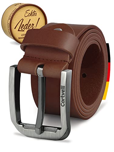 Cartvelli Ceinture homme cuir marron 130 cm - cuir de vachette pleine fleur 40 mm - Made in Germany - leather belt men brown cognac - pour jean, costume,...