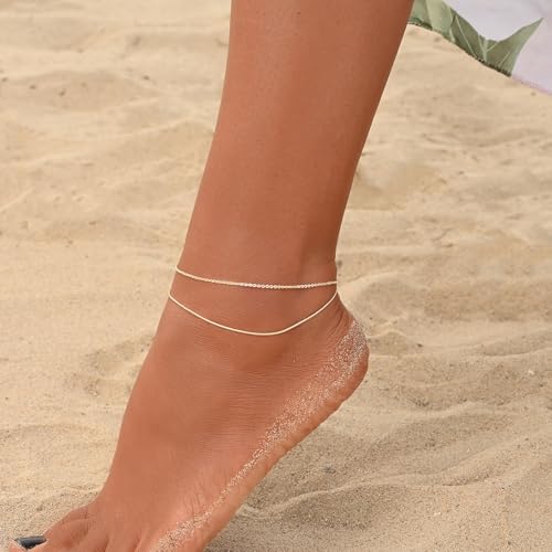 Image of Ankle Bracelets for Women 14K Gold Sterling Silver Plated Anklets for Women Waterproof Dainty Anklets with Cubic Zirconia,Clover, Forever Love Knot, Chains Trendy Everyday Anklet Beach Summer Jewelry Gift