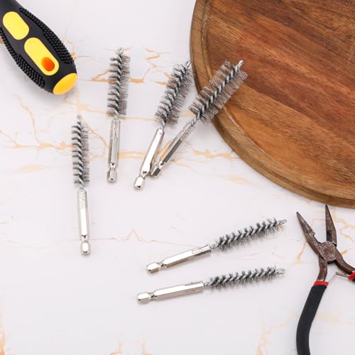 Image of 6pcs Bore Brush, Stainless Steel Wire Brush Drill Attachments with 1 /4 Inch Hex Shank Twisted Wire Cleaning Tools for Power Drill Impact Driver, Sizes 8 /10 /12 /15 /17 /19mm