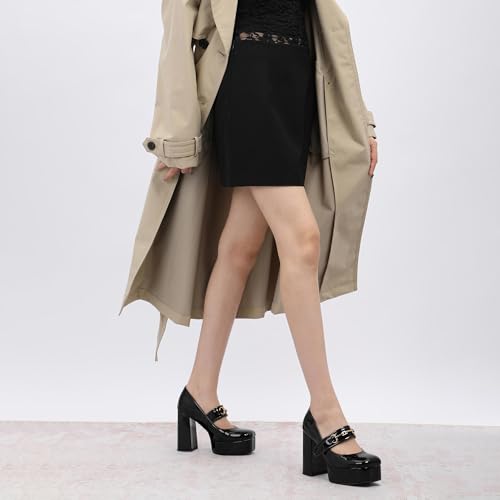 NUMALEO Mary Jane Shoes for Women Platform Mary Jane Heels High Chunky Block Closed Square Toe Strappy Pumps Patent Fashion Sexy Wedding Party Dress Shoes2