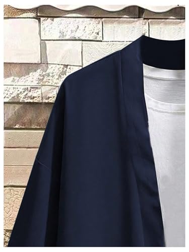 OYOANGLE Men's Open Front 3/4 Sleeve Kimono Jackets Loose Casual Drop Shoulder Cardigans Outerwear4