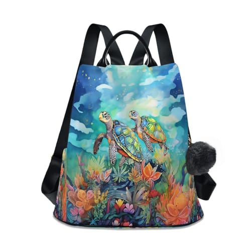 Image of Sea Turtle Blue Women Backpack Purse Anti-theft Casual Shoulder Bag Fashion Ladies Bags