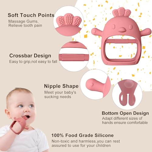 Image of UCRAVO Teething-Silicone-Teether 1 Pack Teething Toys for Baby, Chick Shape Baby Teething Toys, Food-Grade Silicone Mitten Teether for Soothing Teething Pain Relief, Boy Girl Gifts(Pitch)