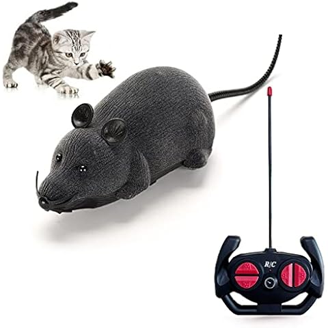 Giveme5 Remote Control Fake Rat Realistic Mouse Cat Toy Mice RC Toy Cat Mice Animal Interactive Toy Figures Cat Running Wheel Wireless Chasing Prank Joke Scary Trick Rats for Cat Funny Toy (Gray) Cover