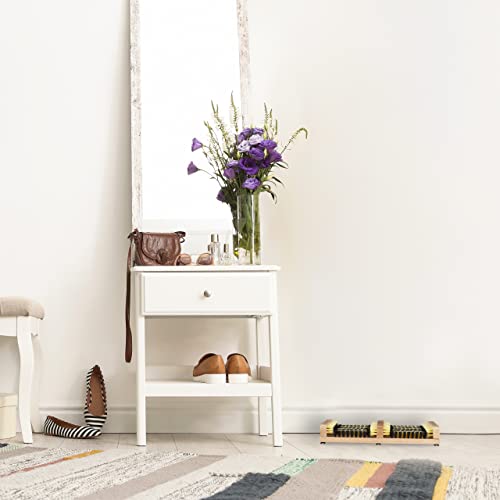 Relaxdays Outdoor Schuhabstreifer, rutschfester Boden, kräftige Borsten, Fußabtreter Außenbereich, Holz Leisten, natur