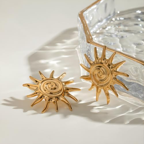Chunky Gold Stud Earrings for Women Trendy Sun Earrings Hypoallergenic Earrings Fashion Jewelry3