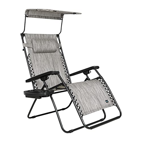 Bliss Hammocks Gfc-451Wp 30" Wide Xl Zero Gravity Chair W/ Canopy, Pillow, & Drink Tray Folding Outdoor Lawn, Deck, Patio Adjustable Lounge Chair, 360 Lbs. Capacity, Weather & Rust Resistant, Platinum #TOP5