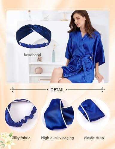 Image of MORFORU Women Bride Bridesmaid Silky Satin Kimono Robe Solid Color Sleepwear for Wedding Party Getting Ready, Short