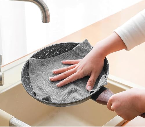 Image of Grey Microfiber Cleaning Cloth 1Roll 20 Sheet 4000+ Times Washable 10X Cheaper Than Paper Kitchen Towel Ultra Absorbent Lint Free Reusable Tear-Away Streak Free Multi-Purpose Use for Home