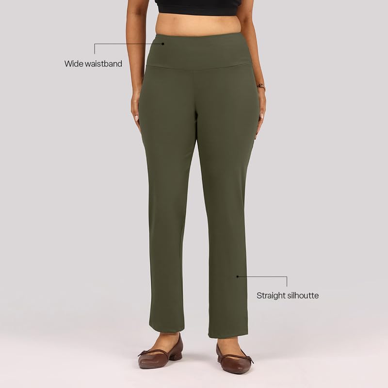 Image of BlissClub Women's Ultimate Straight Pants - Lite, High Waist Formal Trousers with Wide Waistband, Tall (for Women Above 5'5 ft)