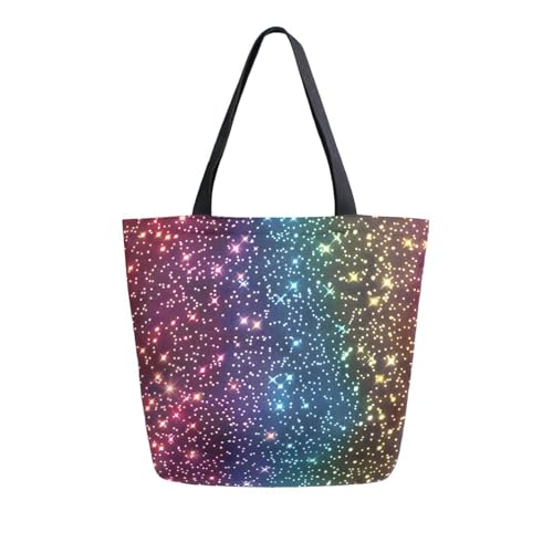 Extra Large Shoulder Tote Bag for Travel Beach Weekender Gym Rainbow Glitter Pattern Reusable Grocery Canvas Shopping Bag
