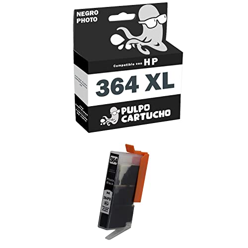 Pulpo Cartucho   Cartucho de Tinta Genérico 364XL Negro Photo Compatible con HP 364 XL/Ref. CB322EE / CB317EE   XL   Alta Capacidad   Valido para Impresoras PhotoSmart