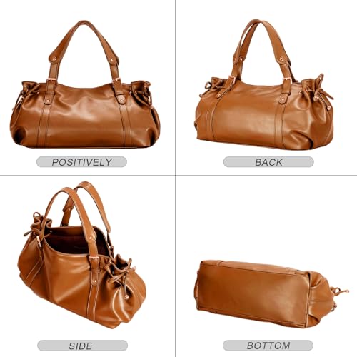 Image of JINMANXUE Woven Tote Bag For Women,Travel Shoulder Bag, Large Hollow Beach Soft Satin Handbags Hand-woven Satchel Clutch (Amber Brown)