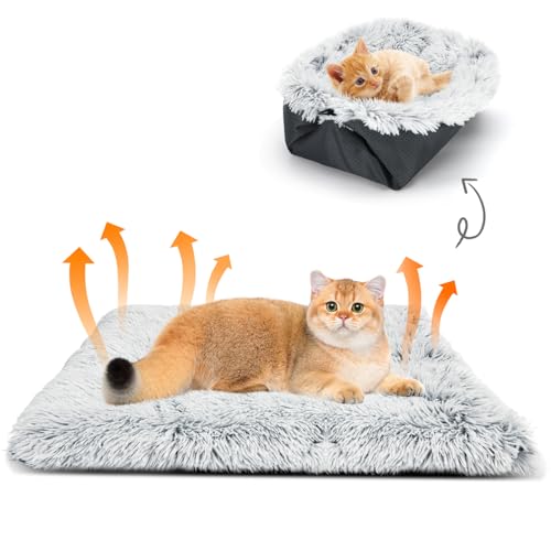 Nobleza 2 en 1 Cama para Gatos, Cama Gato Manta Espesa para Gatos y Perros Pequeños, Esponjoso y Lavable Cama para Mascotas Antideslizante, 60cm*50cm, Gris