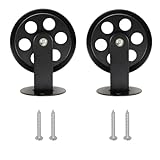 BE-TOOL 2 pcs Industrial 2.76in Black Metal Pulley Wheels,for Custom Barn Pendant Light, Vintage Wall Ceiling Mount Lifting Towing Pulleys for DIY Hanging Lamp Chandelier,with screws(70mm/2.76in)